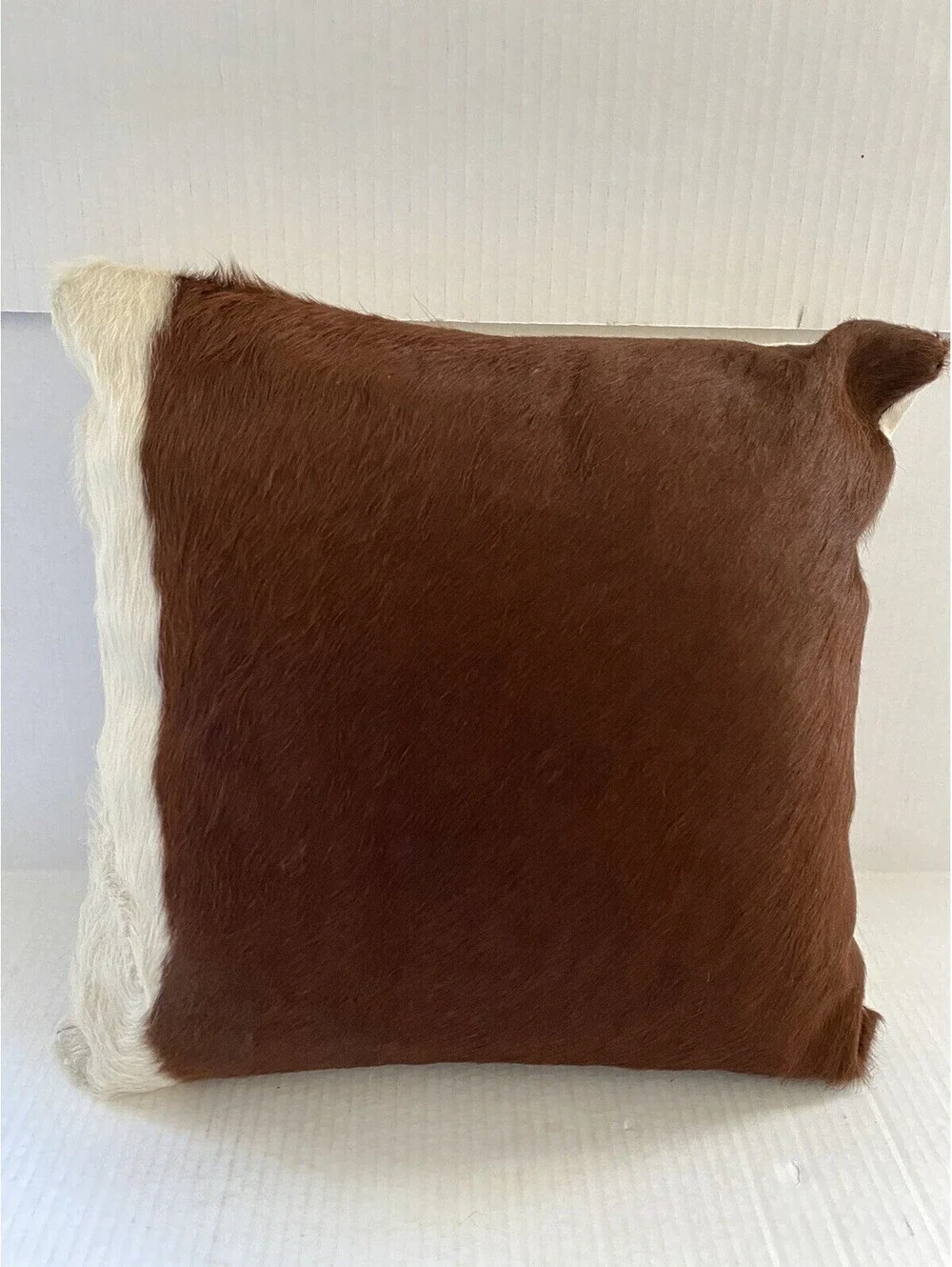 Pair of Natural Cowhide Throw Pillows Genuine Hair on Hide Brown White 16”